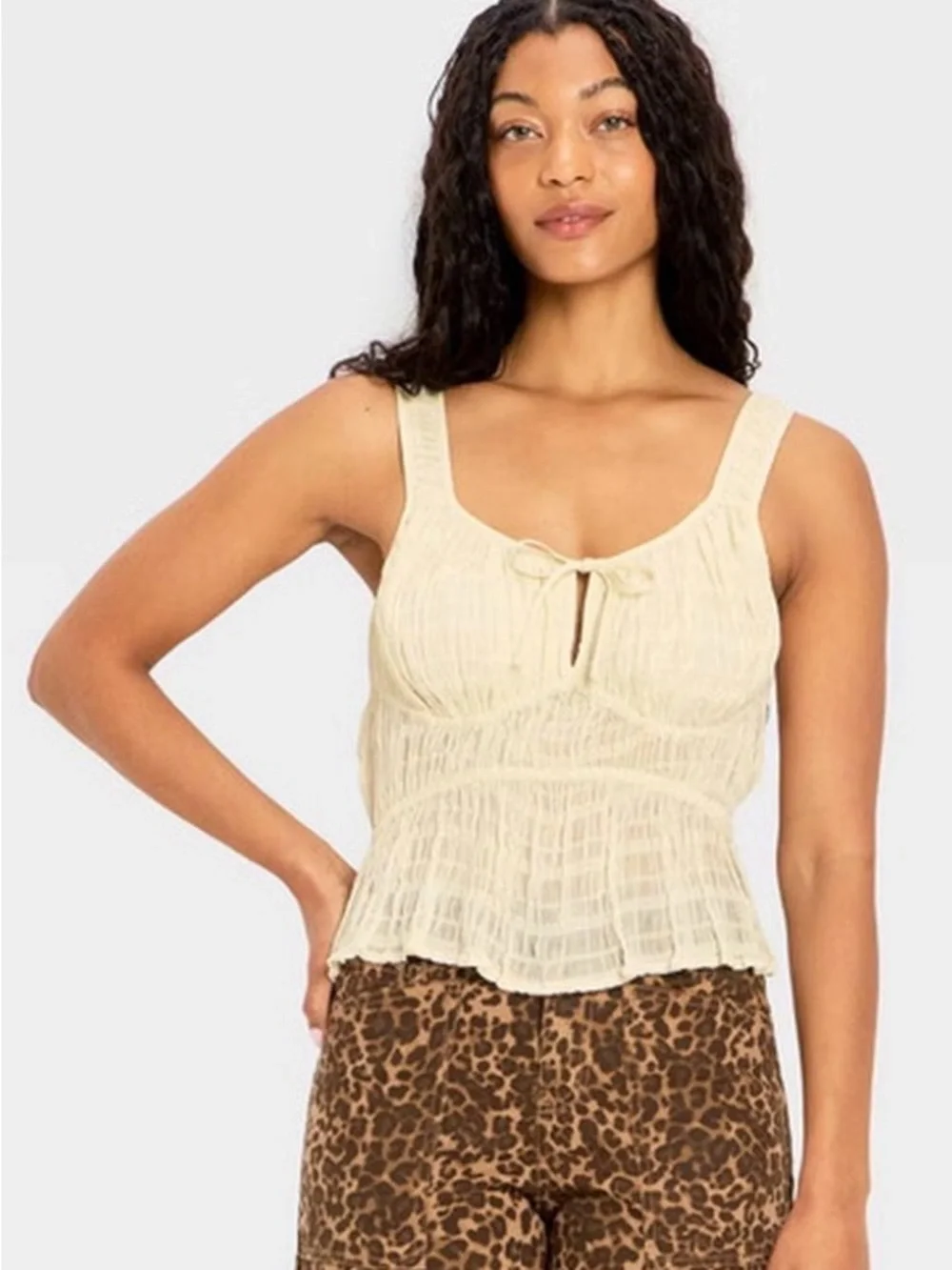 NWT Future Collective Cream Crinkle Peplum Tank Top | Size Medium - Picture 6 of 6